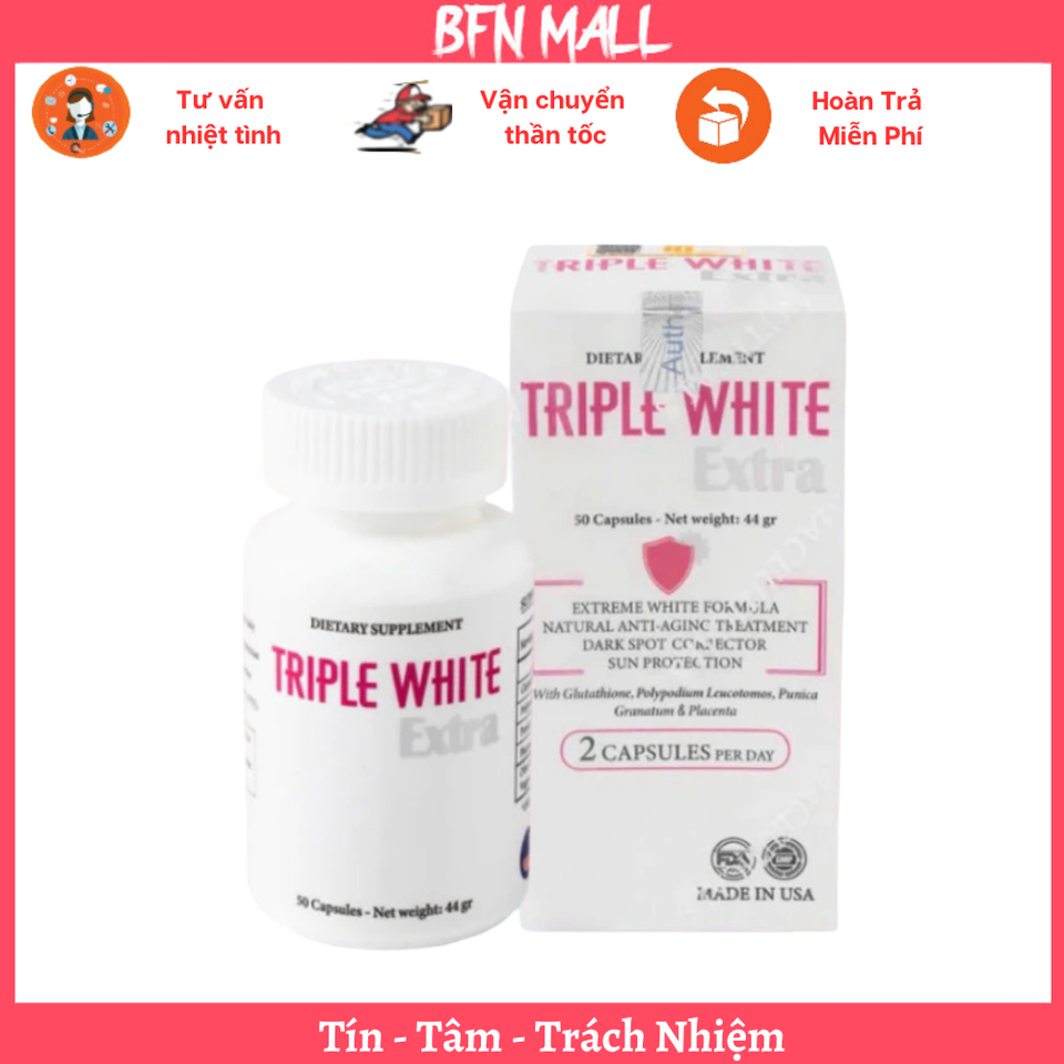 Viên Uống Trắng Da, Chống Nắng Giảm Thâm Nám Triple White Trắng Hộp 50 Viên [ Hàng chính Hãng ]