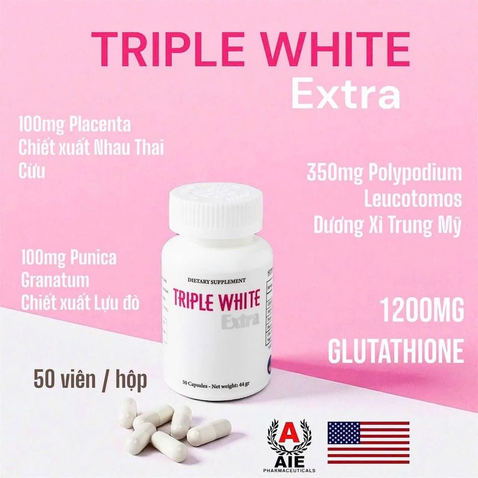 Viên Uống Trắng Da, Chống Nắng Giảm Thâm Nám Triple White Trắng Hộp 50 Viên [ Hàng chính Hãng ]
