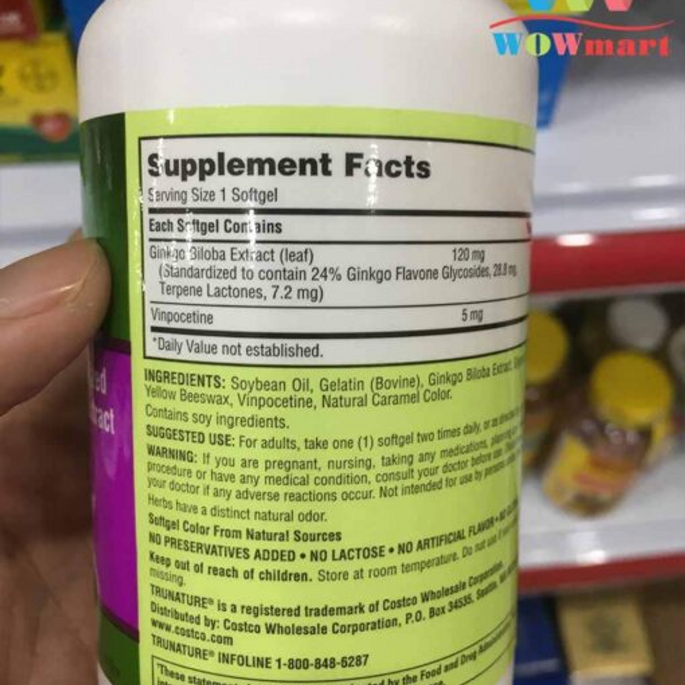 Viên uống bổ não Trunature Ginkgo Biloba với Vinpocetine 300 viên - Tăng cường trí nhớ và tập trung, sản phẩm Mỹ chính hãng