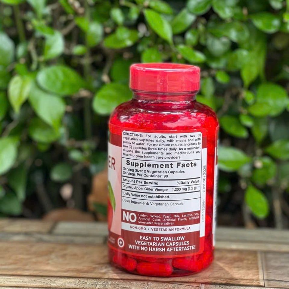 Viên Uống Giấm Táo Organic Giảm Cân và Hỗ Trợ Tiêu Hóa - 180 Viên Bổ Sung Dinh Dưỡng Từ Mỹ