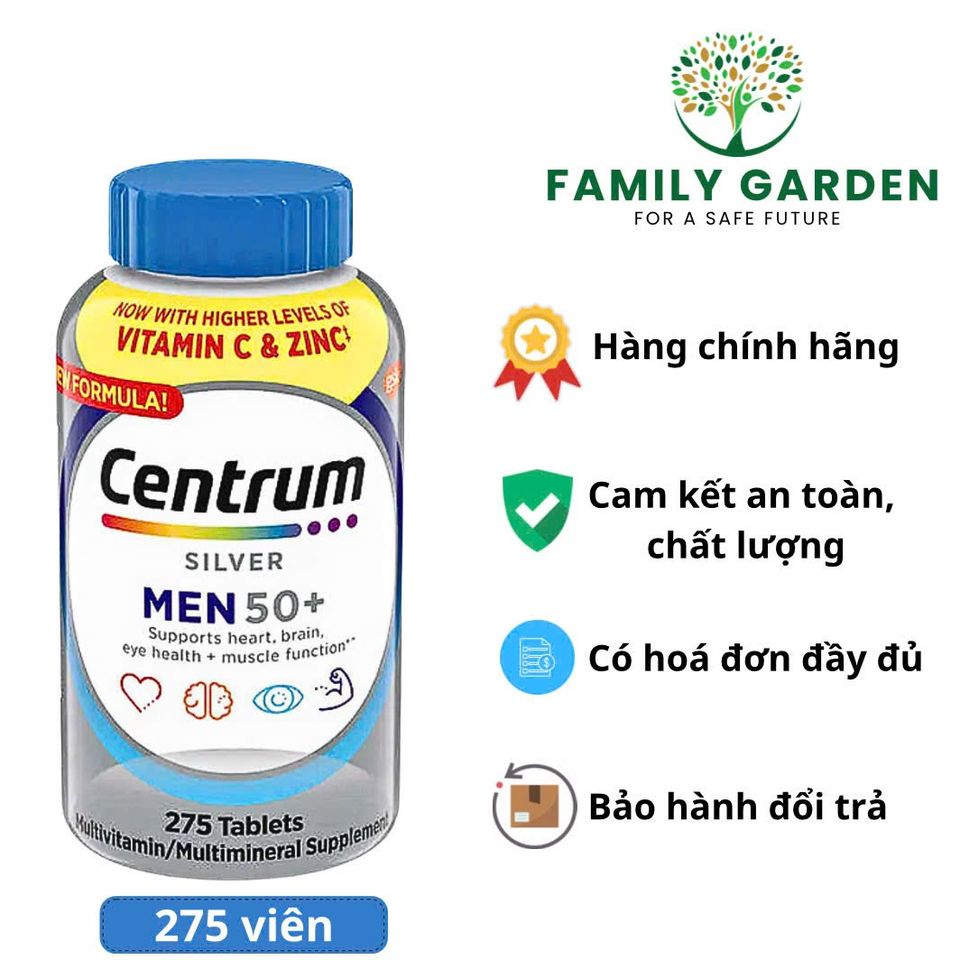 Vitamin Centrum Silver cho Nam 50+ - Hỗ Trợ Tim Mạch, Não Bộ, Mắt và Hệ Miễn Dịch - Sản Phẩm Của Mỹ 275 Viên