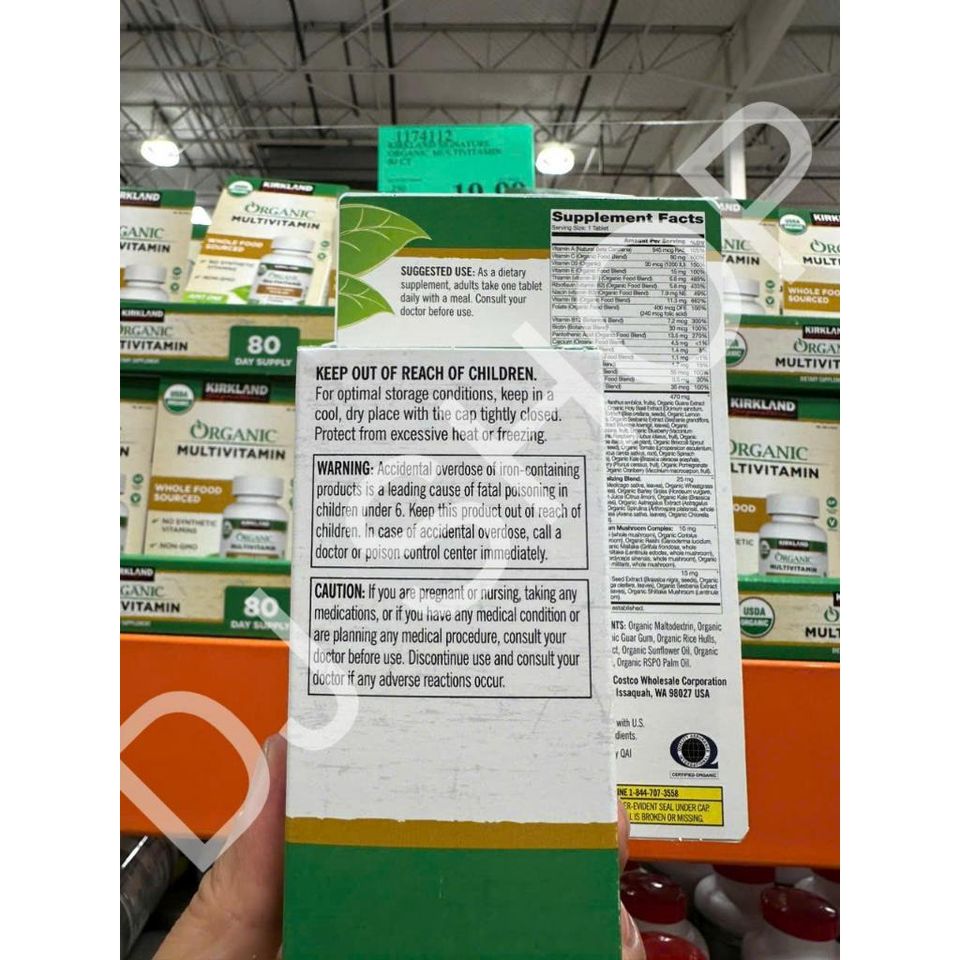 Vitamin Hữu Cơ Kirkland Signature Organic Multivitamin 80 Viên - Bổ Sung Dinh Dưỡng Thiết Yếu Hàng Ngày Từ Mỹ