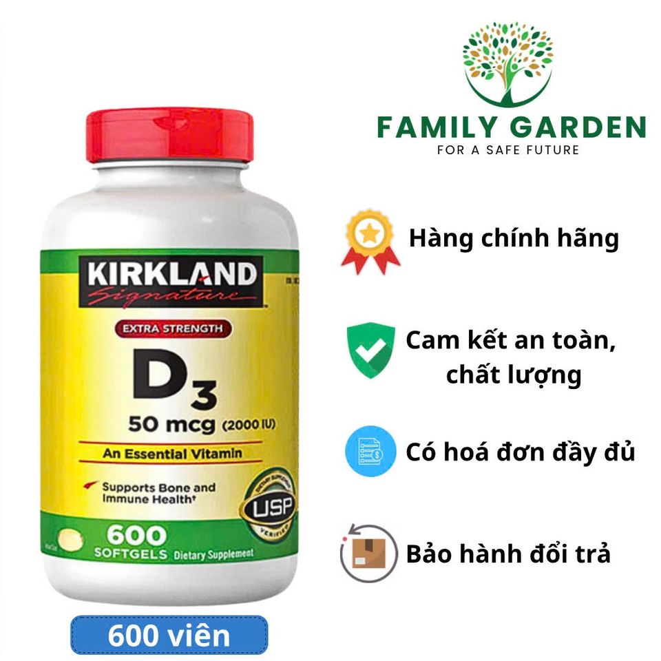 Viên uống Vitamin D3 Kirkland Signature Extra Strength 50mcg (2000 IU) - Hỗ trợ xương, miễn dịch, 600 viên Nhật Bản