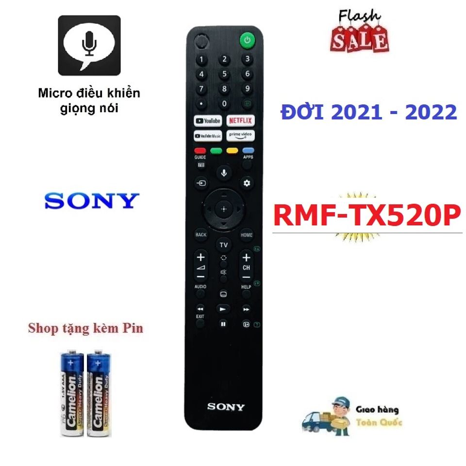 Điều Khiển Tivi Sony Giọng Nói RMF-TX520P - Remote Hàng Mới 2021-2022, Phím Bấm Nhạy, Kèm Pin, Made in Malaysia