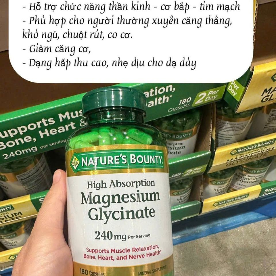 Viên uống bổ sung Magie Magnesium Glycinate 240mg 180 viên - Hỗ trợ thư giãn cơ bắp và cải thiện giấc ngủ từ Mỹ