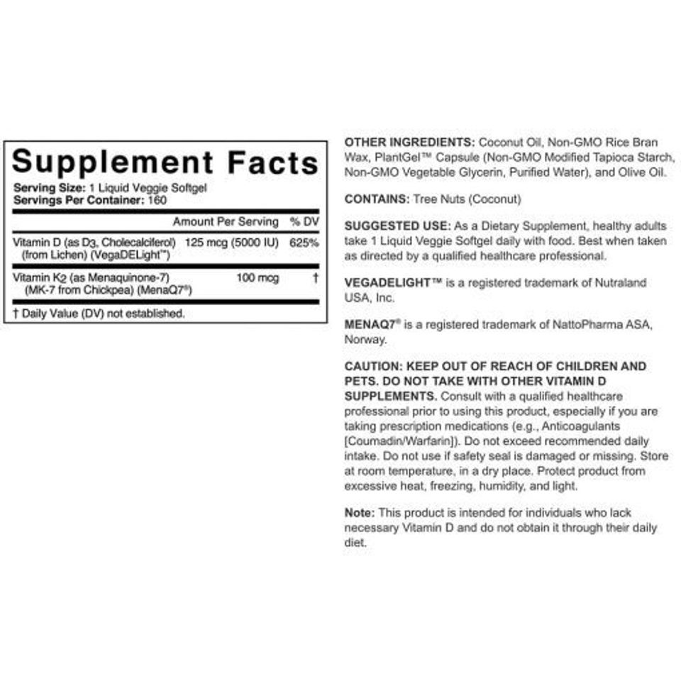 Viên Uống SR Vitamin D3 + K2 Với Dầu Dừa 125mcg (5000IU) 160 Viên - Tăng Cường Sức Khỏe Xương Khớp & Miễn Dịch Mỹ
