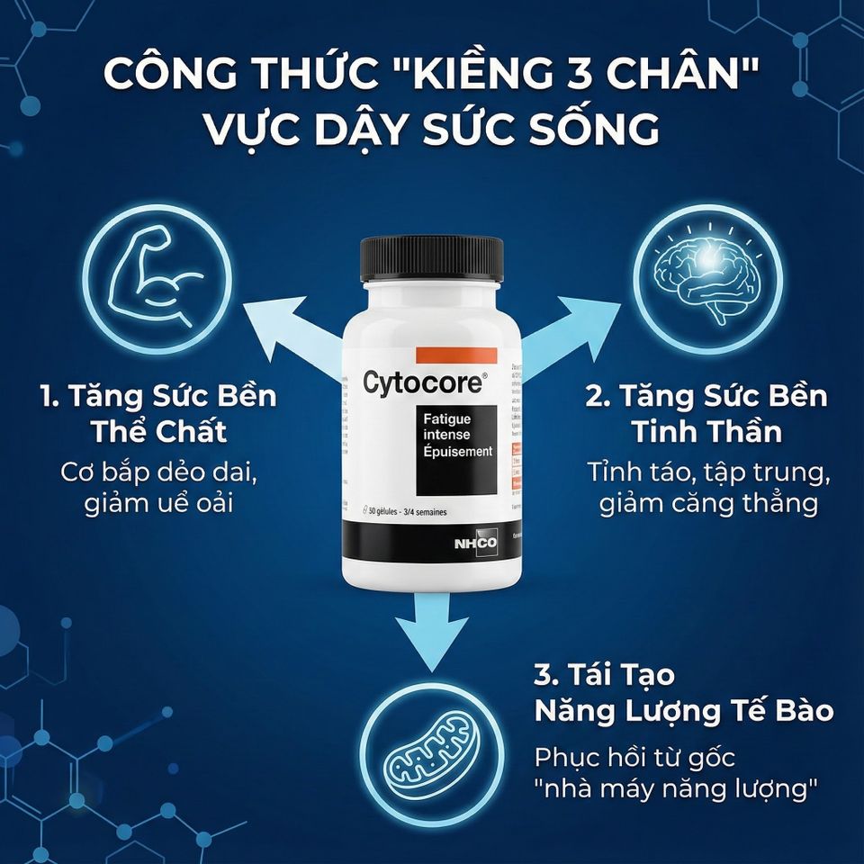 Viên Uống NHCO Cytocore 56 Viên - Hỗ Trợ Giảm Mệt Mỏi, Tăng Cường Sức Bền, Không Caffeine - Thực Phẩm Bảo Vệ Sức Khỏe Từ Pháp