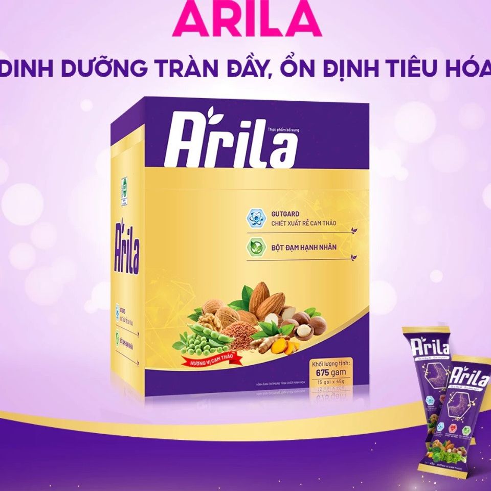 Bữa Ăn Thuần Chay Arila - Hỗ Trợ Dinh Dưỡng Tự Nhiên, Thay Thế Bữa Ăn, 15 Gói X 45G - Giải Pháp Tiêu Hoá Khỏe Mạnh