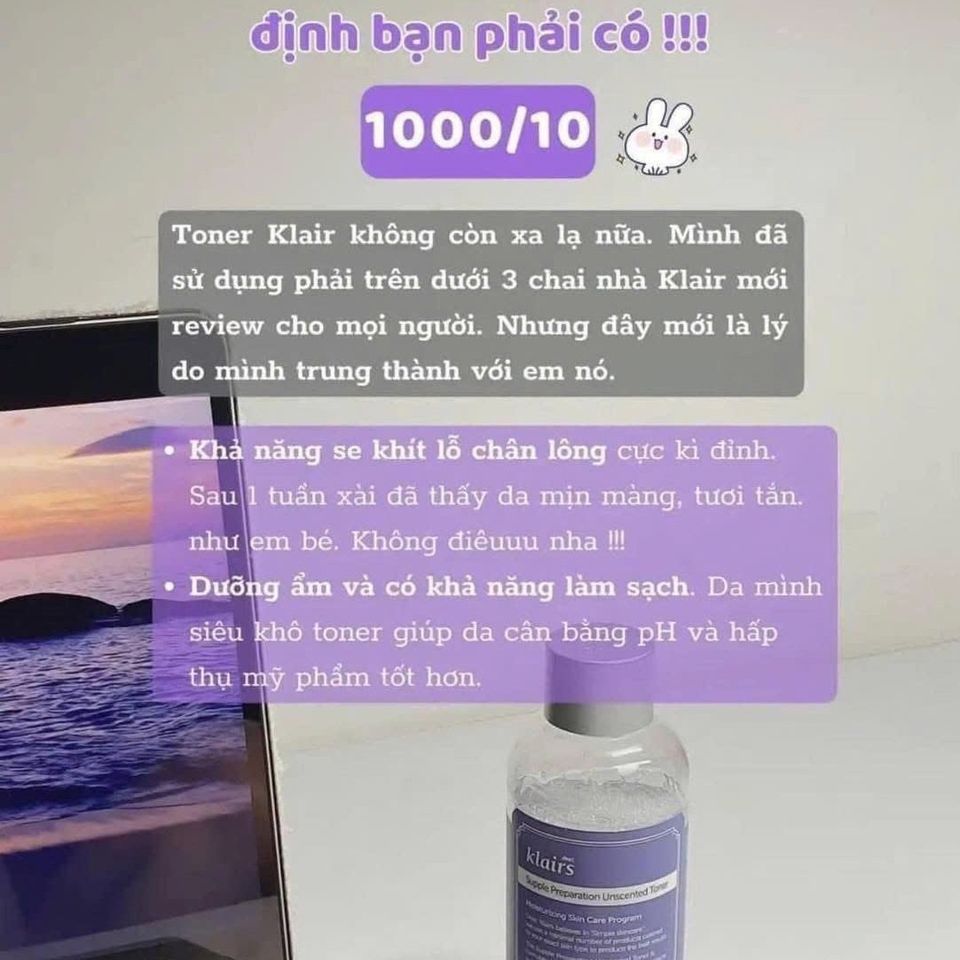 [Hàng cty] Nước hoa hồng không mùi Klairs Supple Preparation Unscented Toner 180ml