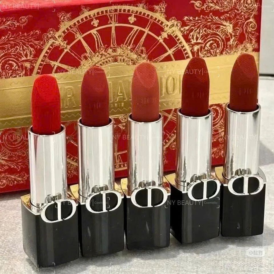 Set Son Dior Rouge Dior 5 Màu Velvet Finish - 999 Đỏ Tươi, 720 Hồng Khô, 217 Hồng San Hô, 228 Đỏ Nâu, 188 Cam Đất - Chính Hãng 7.5g
