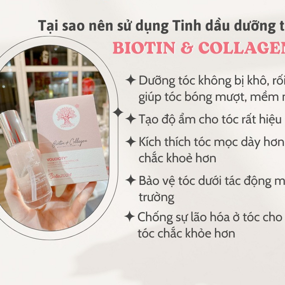 Tinh Dầu Dưỡng Tóc Biotin & Collagen 60ml - Phục Hồi Tóc Hư Tổn, Dưỡng Ẩm, Giúp Tóc Mềm Mượt, Thấm Nhanh