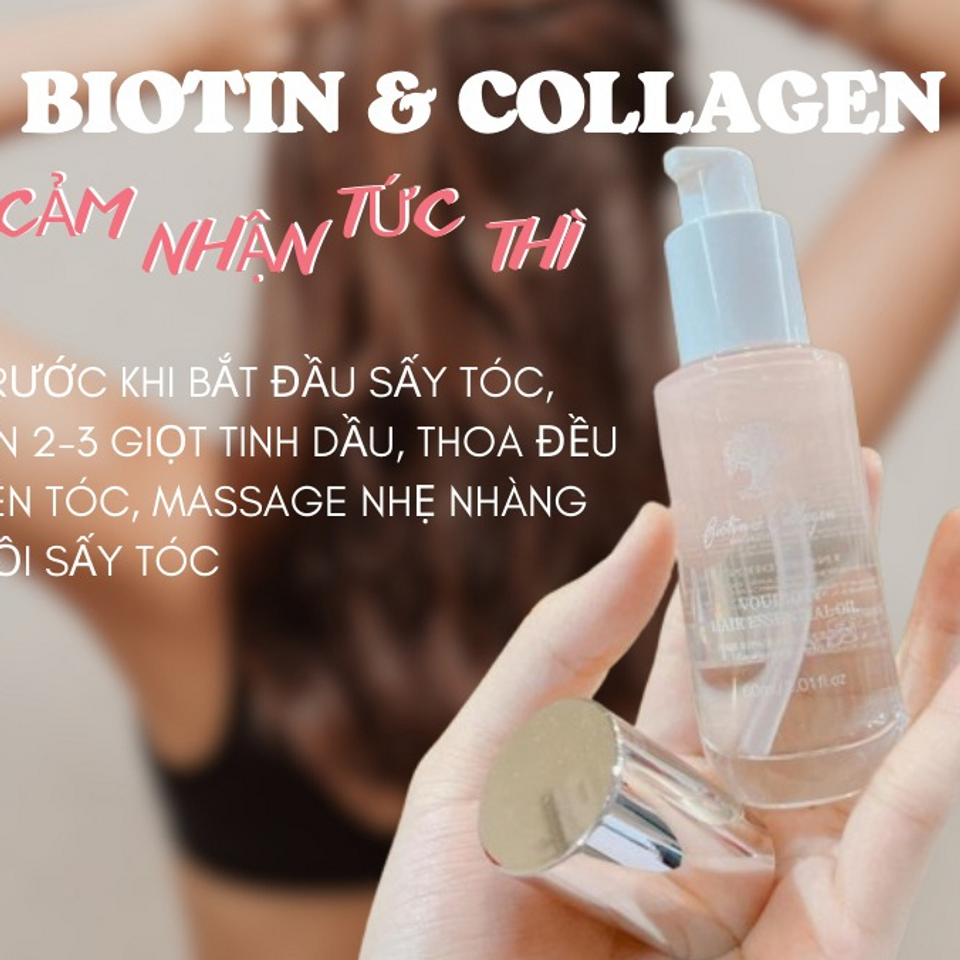 Tinh Dầu Dưỡng Tóc Biotin & Collagen 60ml - Phục Hồi Tóc Hư Tổn, Dưỡng Ẩm, Giúp Tóc Mềm Mượt, Thấm Nhanh