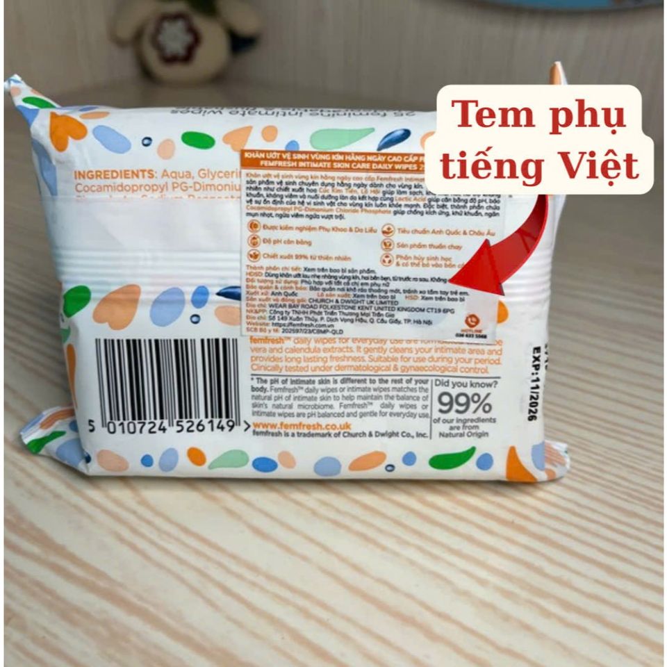 Khăn ướt Femfresh Vệ Sinh Vùng Kín Hằng Ngày - Sạch Khô, Kháng Khuẩn, An Toàn (25 Tờ hoặc 10 Tờ)