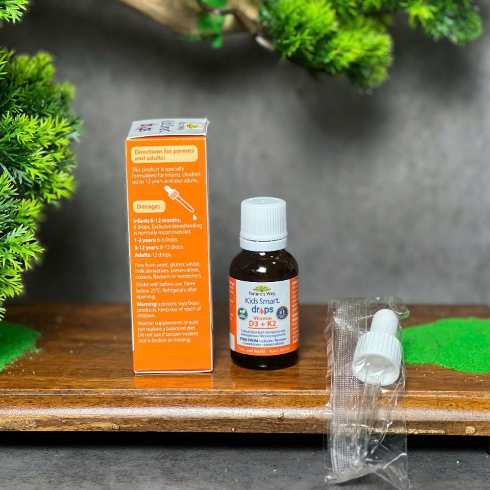 Vitamin D3 + K2 Nature's Way Kids Smart Drops - Hỗ Trợ Hấp Thụ Canxi Và Tăng Cường Sức Đề Kháng Cho Trẻ (11ml)