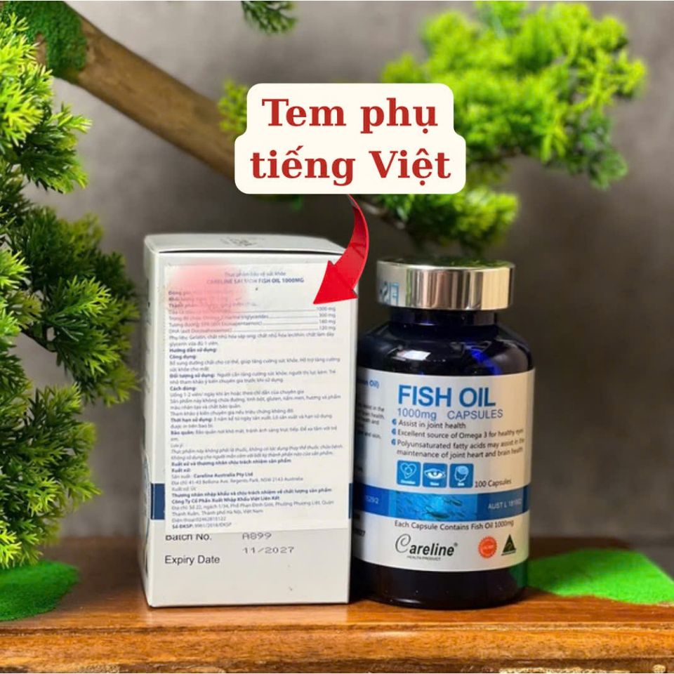Viên uống dầu cá Careline 1000mg - Bổ sung DHA, EPA hỗ trợ thị lực và sức khỏe tim mạch (100 viên) nhập khẩu chính ngạch từ Úc