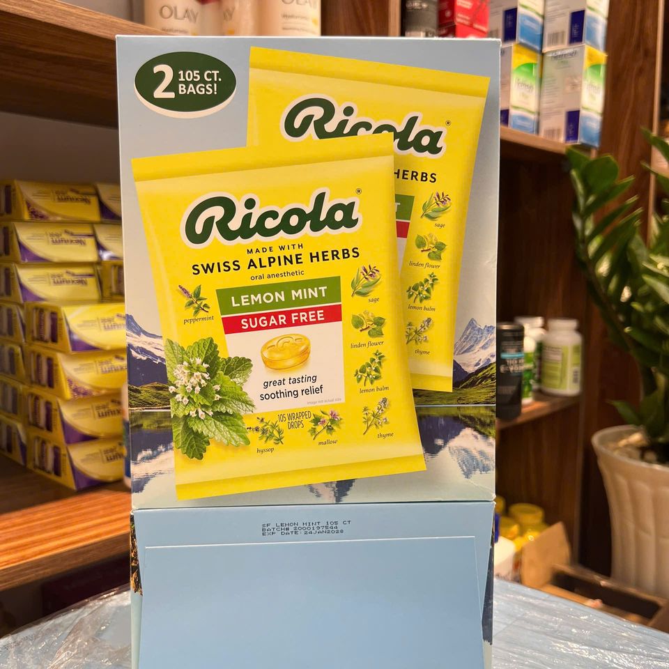 Kẹo Ho Ricola Bịch 105 Viên - Thảo Dược Thiên Nhiên từ Thụy Sĩ, Vị Mật Ong, Giảm Ho, Dịu Cổ Họng, Thích Hợp cho Người Tiểu Đường