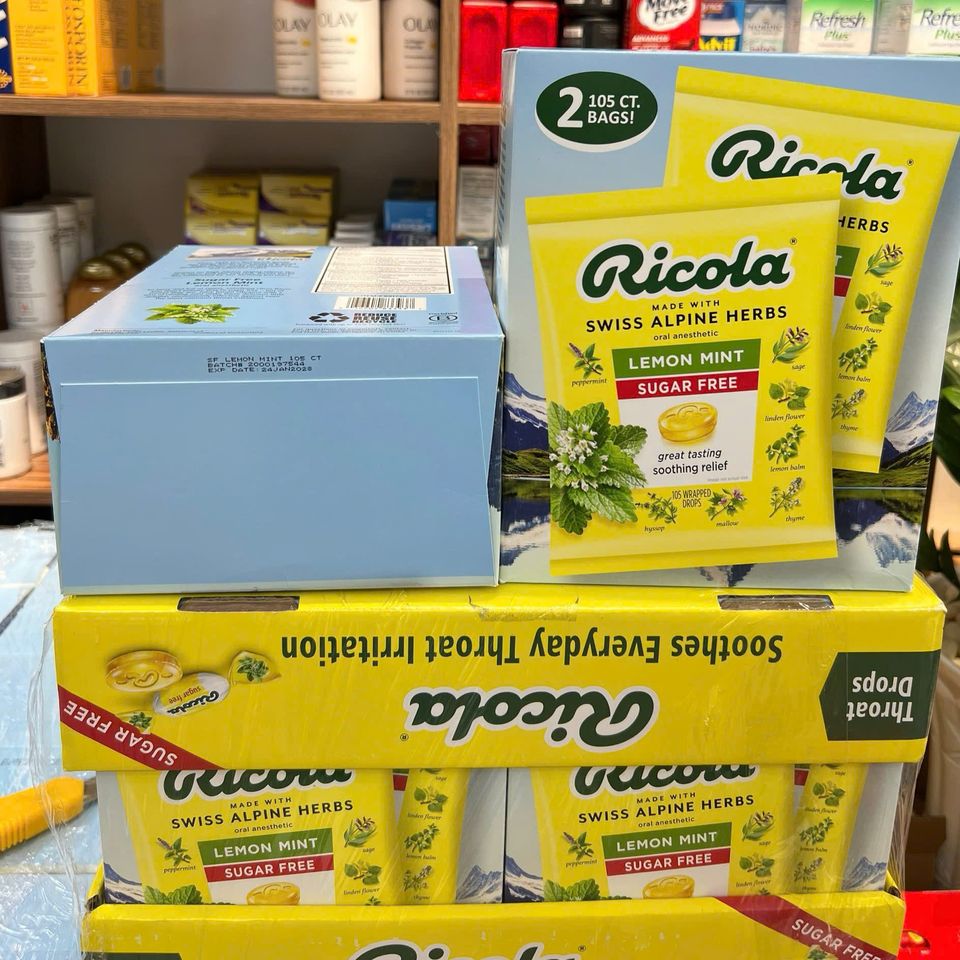 Kẹo Ho Ricola Bịch 105 Viên - Thảo Dược Thiên Nhiên từ Thụy Sĩ, Vị Mật Ong, Giảm Ho, Dịu Cổ Họng, Thích Hợp cho Người Tiểu Đường