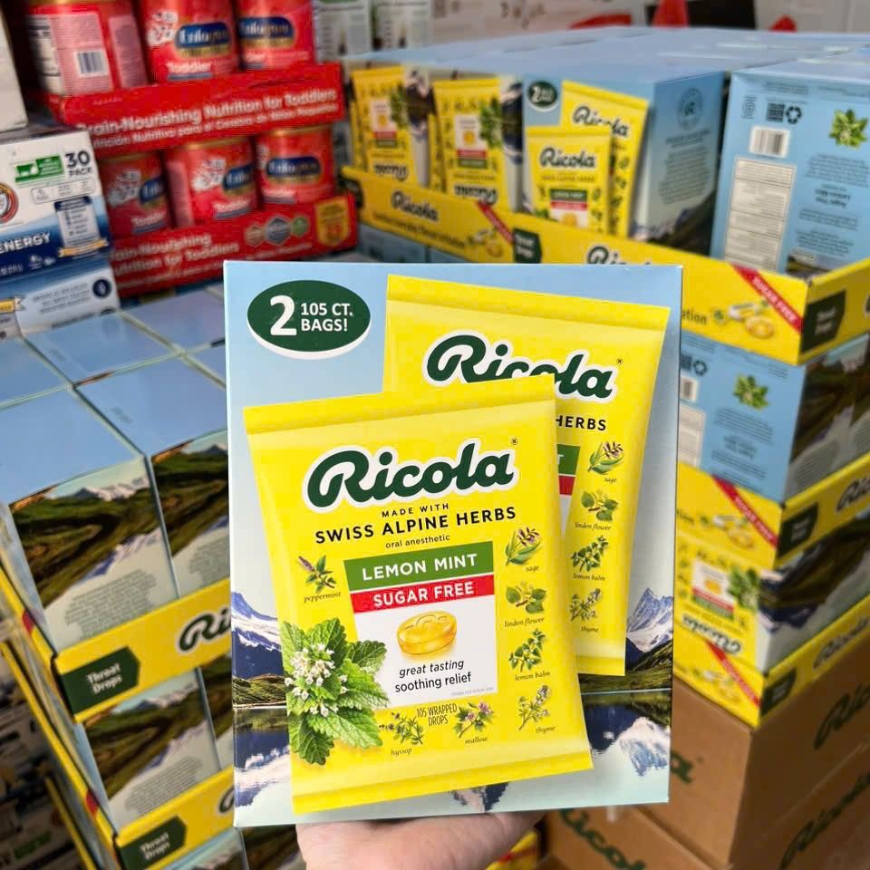 Kẹo Ho Ricola Bịch 105 Viên - Thảo Dược Thiên Nhiên từ Thụy Sĩ, Vị Mật Ong, Giảm Ho, Dịu Cổ Họng, Thích Hợp cho Người Tiểu Đường