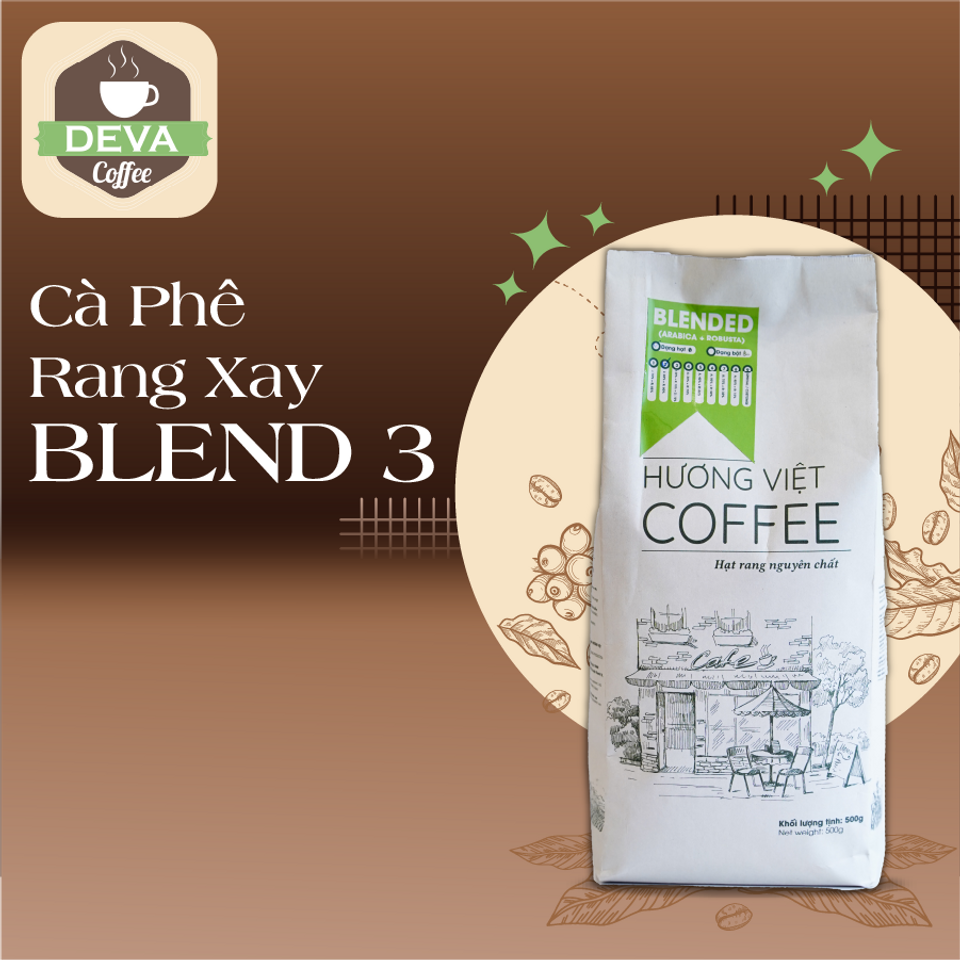 Cà Phê Sạch Blend 3 Rang Mộc Nguyên Chất Deva Coffee - Hương Vị Đậm Đà Robusta & Arabica, Nguyên Hạt Pha Phin 500gr