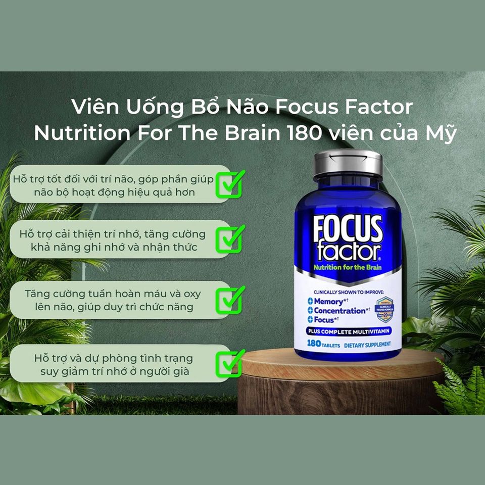 Viên uống bổ não Focus Factor Nutrition For The Brain Mỹ - Hỗ trợ trí nhớ, tập trung, 180 viên, hạn sử dụng đến 2028