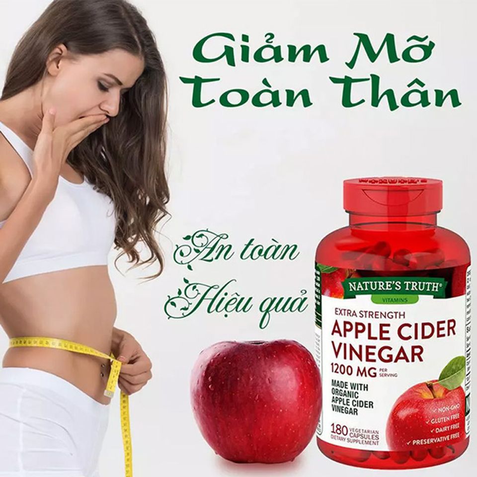 Viên uống giấm táo giảm cân Nature’s Truth 1200mg - Hỗ trợ giảm cân và cải thiện tiêu hóa, 180 viên Mỹ