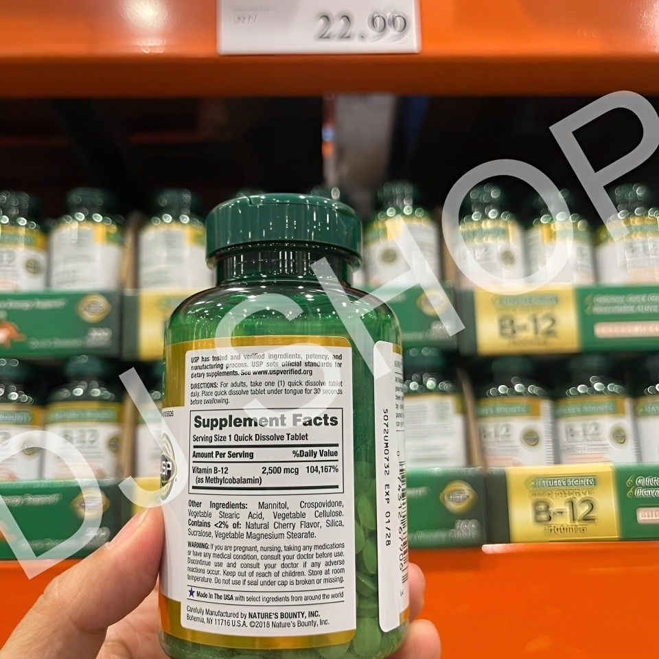 Viên uống Vitamin B12 Nature’s Bounty 2500mcg 300 viên - Bổ sung năng lượng, hỗ trợ sức khỏe hệ thần kinh và tế bào hồng cầu