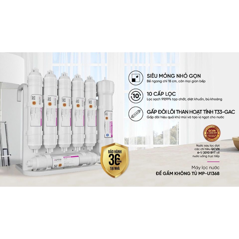 Máy Lọc Nước Compact Mutosi MP-U1368 - 10 Lõi Chống Độc, Tiêu Chuẩn Nhật Bản, Lọc Sạch 99.99% Tạp Chất, Nước Uống An Toàn