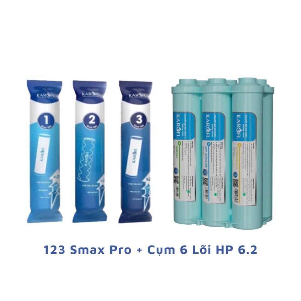 Combo Lõi Lọc KAROFI - Lõi 123 Smax Pro & Cụm 6 Lõi Smax 6.2 - Thay Thế Chính Hãng cho Máy Lọc Nước, Tăng Cường Chất Lượng Nước