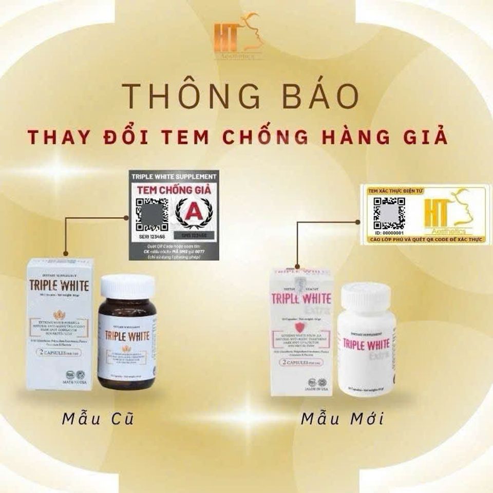 Viên Uống Triple White Đẹp Da - Ngừa Nám & Tàn Nhang, Bảo Vệ Da Khỏi Tia UV (50 Viên)