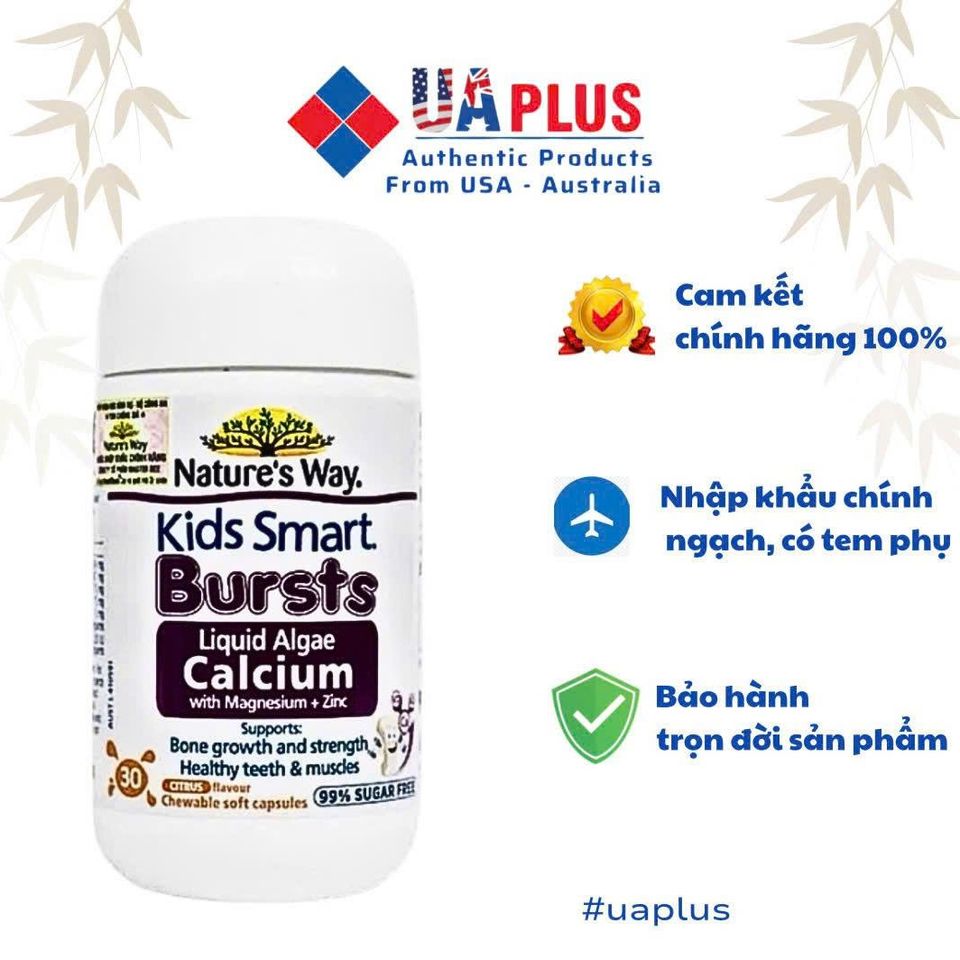 Nature's Way Bursts Calcium With Magnesium + Zinc - Bổ Sung Canxi Cho Sức Khỏe Xương - 30 Viên Nhập Khẩu Chính Ngạch Từ Úc