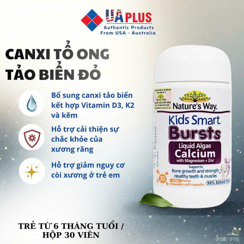 Nature's Way Bursts Calcium With Magnesium + Zinc - Bổ Sung Canxi Cho Sức Khỏe Xương - 30 Viên Nhập Khẩu Chính Ngạch Từ Úc