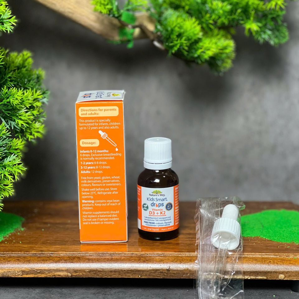Vitamin D3 + K2 Nature's Way Kids Smart Drops - Hỗ Trợ Hấp Thụ Canxi, Tăng Cường Sức Khỏe Xương và Răng (11ml)