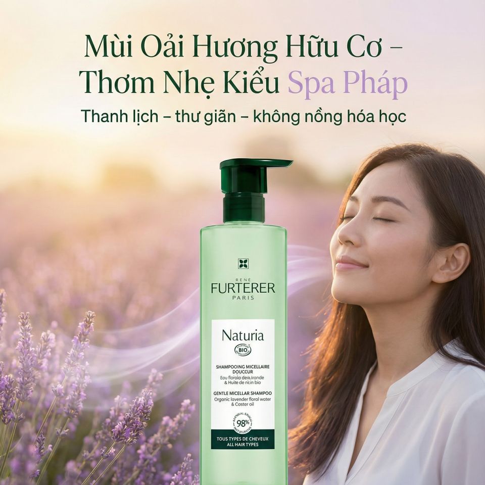 Dầu Gội Micellar Hữu Cơ René Furterer Naturia Organic 400ml - Làm Sạch Nhẹ Nhàng, Bảo Vệ Da Đầu Nhạy Cảm, Không Silicone, Không Sulfate