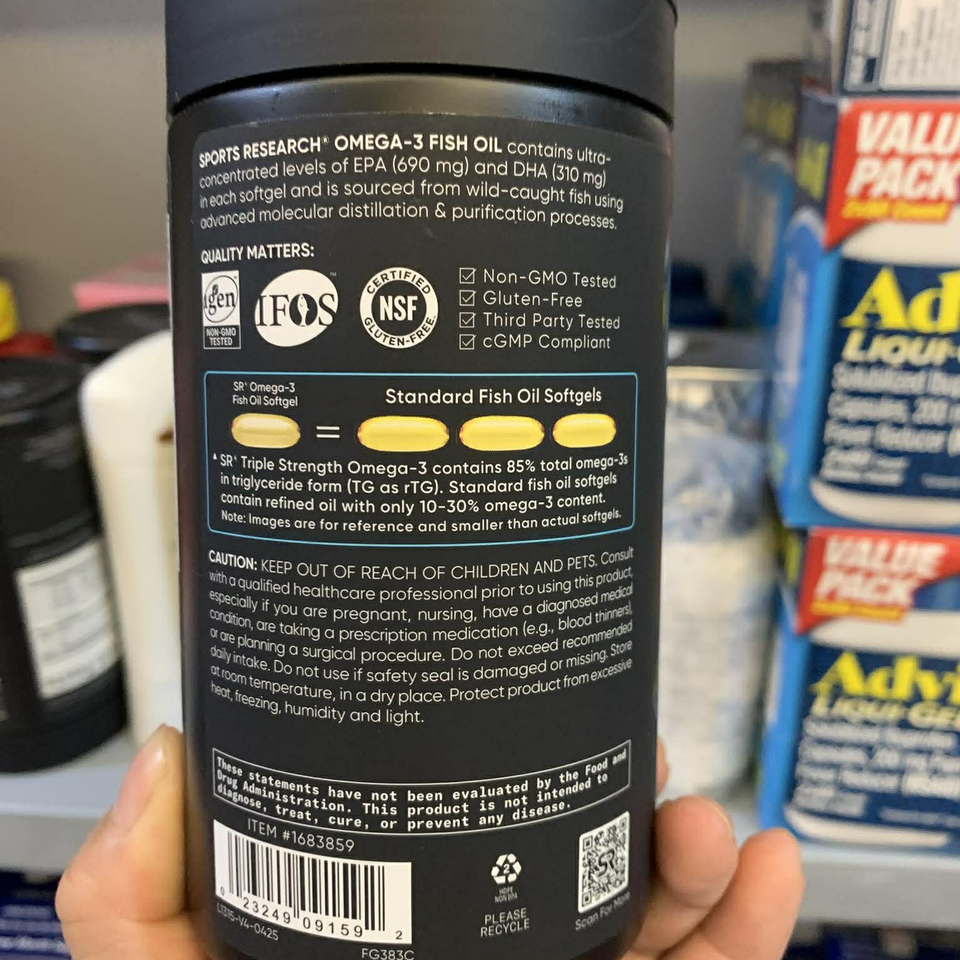 Viên Uống Dầu Cá Sports Research Omega 3 150 Viên - Hỗ Trợ Tim Mạch và Sức Khỏe Não Bộ, Dinh Dưỡng Chất Lượng Cao Nhập Mỹ