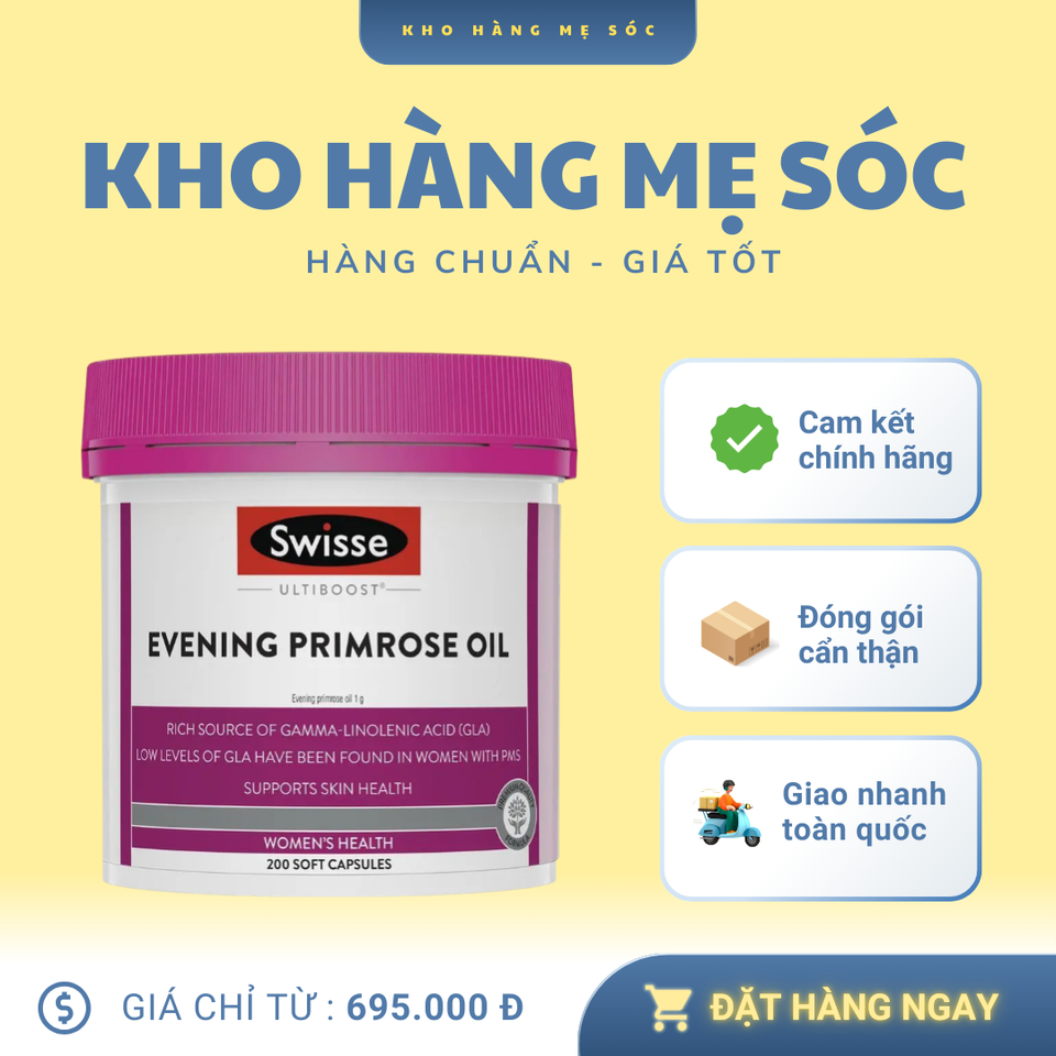 Viên Uống Tinh Dầu Hoa Anh Thảo Swisse Ultiboost Evening Primrose Oil - 200 Viên Hỗ Trợ Cân Bằng Nội Tiết Tố, Giảm Khó Chịu Tiền Kinh Nguyệt