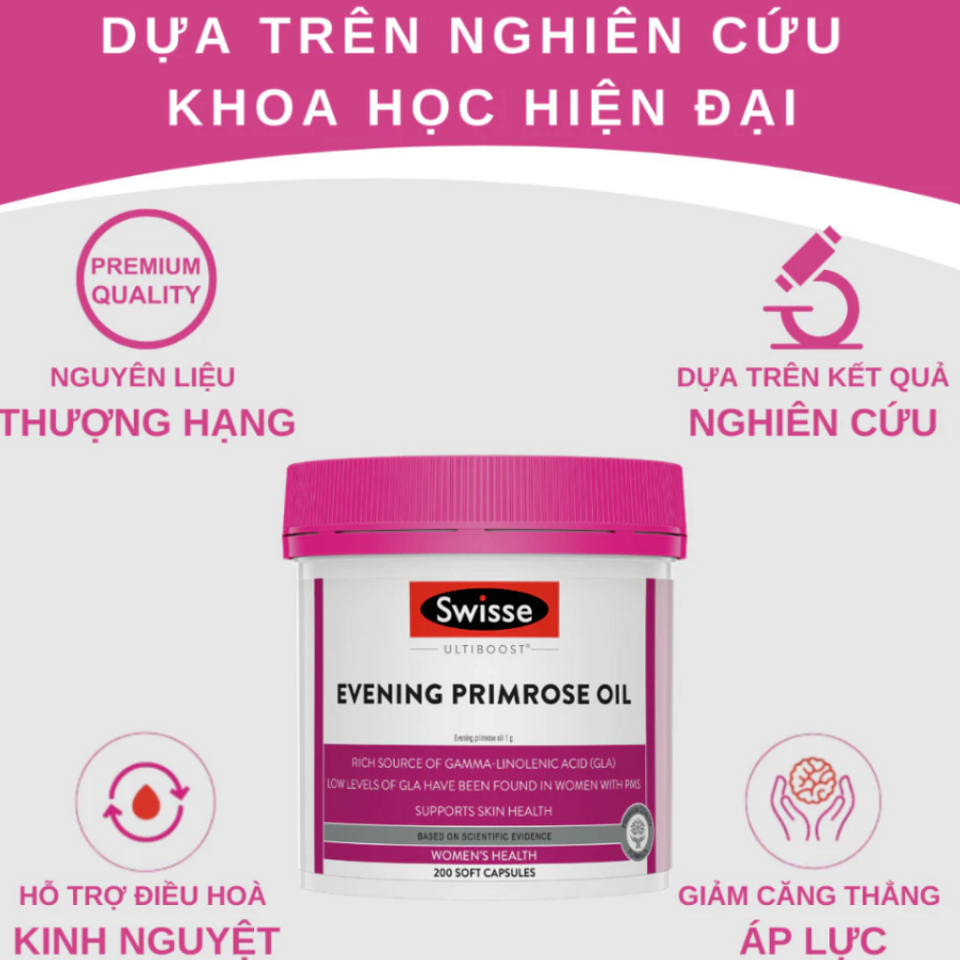 Viên Uống Tinh Dầu Hoa Anh Thảo Swisse Ultiboost Evening Primrose Oil - 200 Viên Hỗ Trợ Cân Bằng Nội Tiết Tố, Giảm Khó Chịu Tiền Kinh Nguyệt