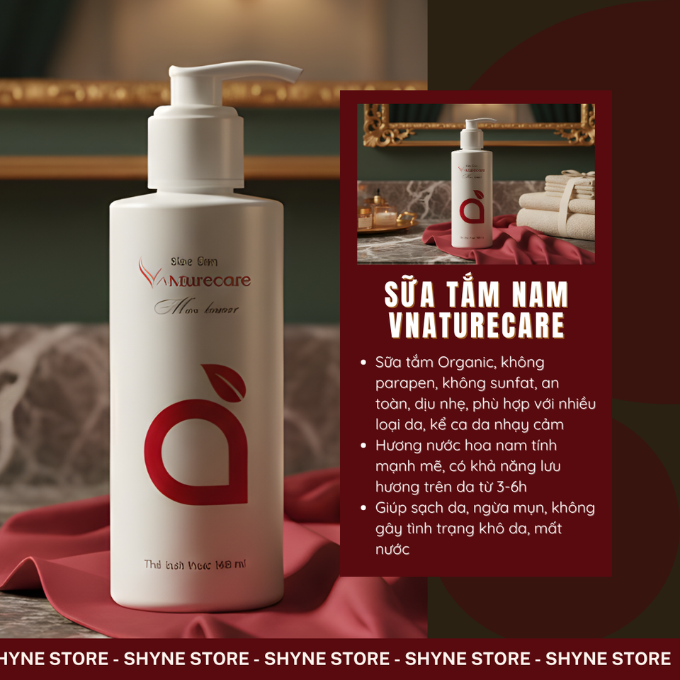 Sữa Tắm Nam Vnaturecare - Hương Nước Hoa Nam Tính, Làm Sạch Da, Giữ Hương Lâu, Dưỡng Ẩm Mịn Màng, Phong Độ Đỉnh Cao