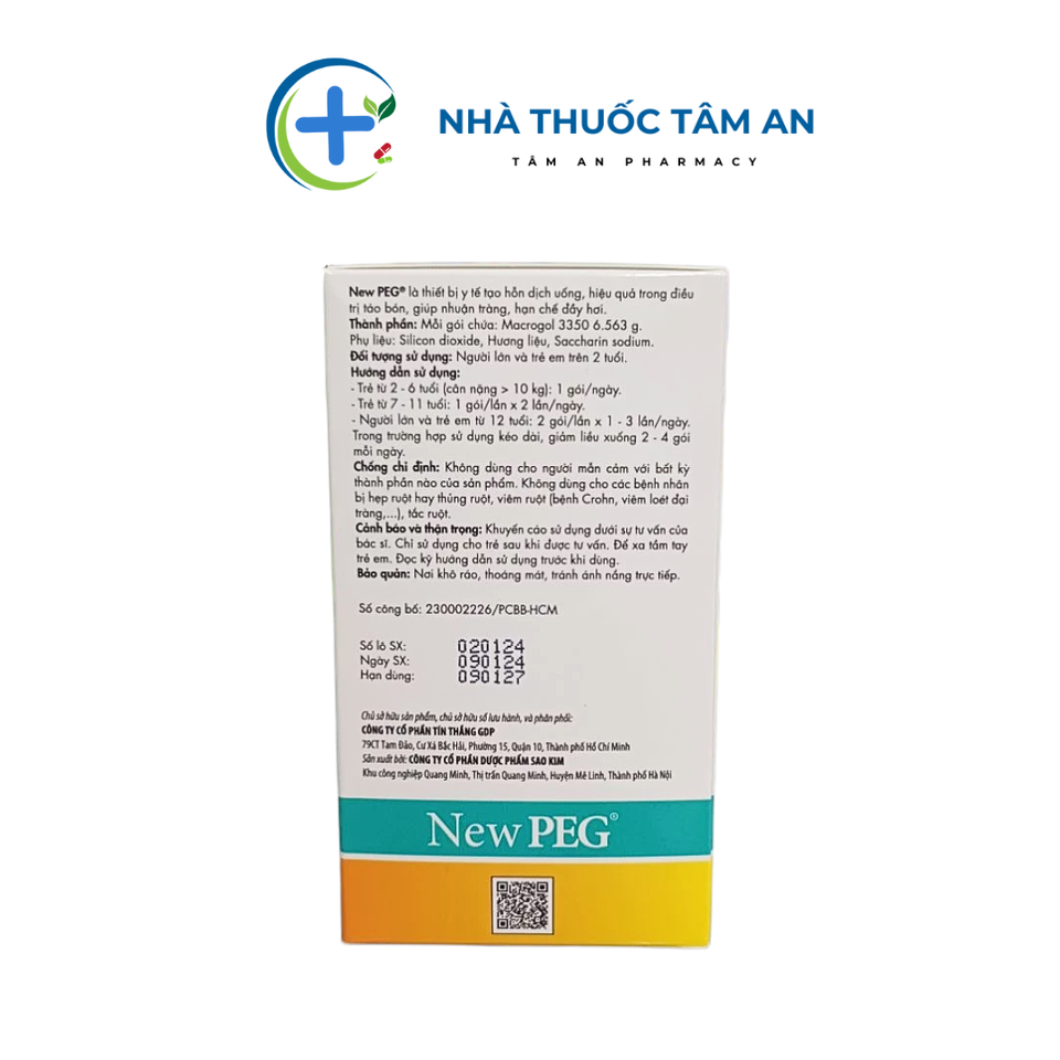 NEW PEG 3350 - Hỗ trợ cải thiện táo bón cho trẻ em và người lớn - Hộp 30 gói pha uống tiện lợi