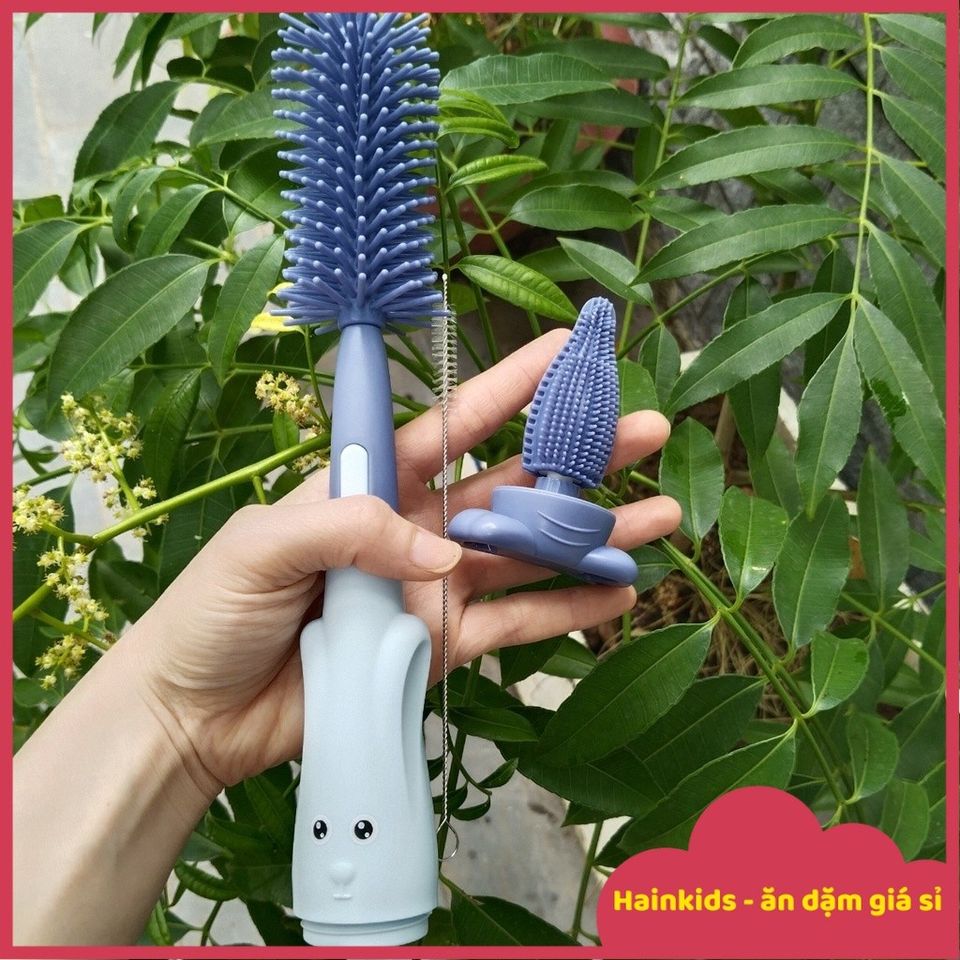 Cọ Bình Sữa Silicon 3 in 1 Cao Cấp - Tay Cầm Xoay 360 Độ, An Toàn, Dễ Dàng Cọ Rửa Mọi Loại Bình Sữa