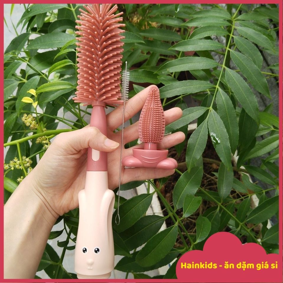 Cọ Bình Sữa Silicon 3 in 1 Cao Cấp - Tay Cầm Xoay 360 Độ, An Toàn, Dễ Dàng Cọ Rửa Mọi Loại Bình Sữa