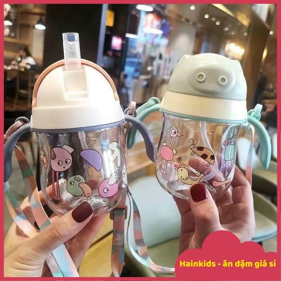 Bình Tập Uống Hình Heo Dễ Thương 250ml - Bình Nước Chống Sặc An Toàn Cho Bé, Kèm Dây Đeo Tiện Lợi, Chất Liệu Nhựa PP Chịu Nhiệt
