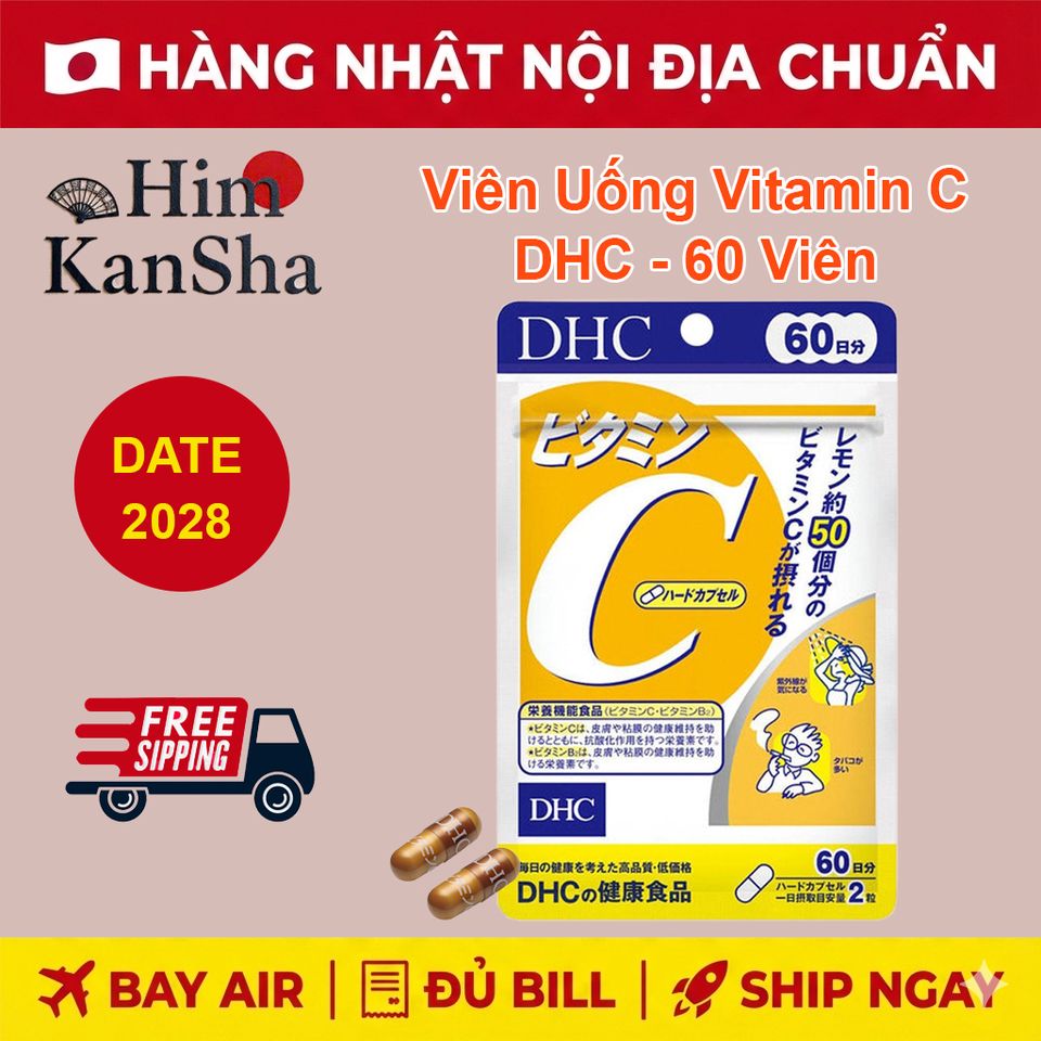 Viên Uống DHC Vitamin C Nhật Bản - Bổ Sung Vitamin C Giúp Làm Sáng Da và Tăng Cường Đề Kháng - Hộp 60 Viên Chính Hãng