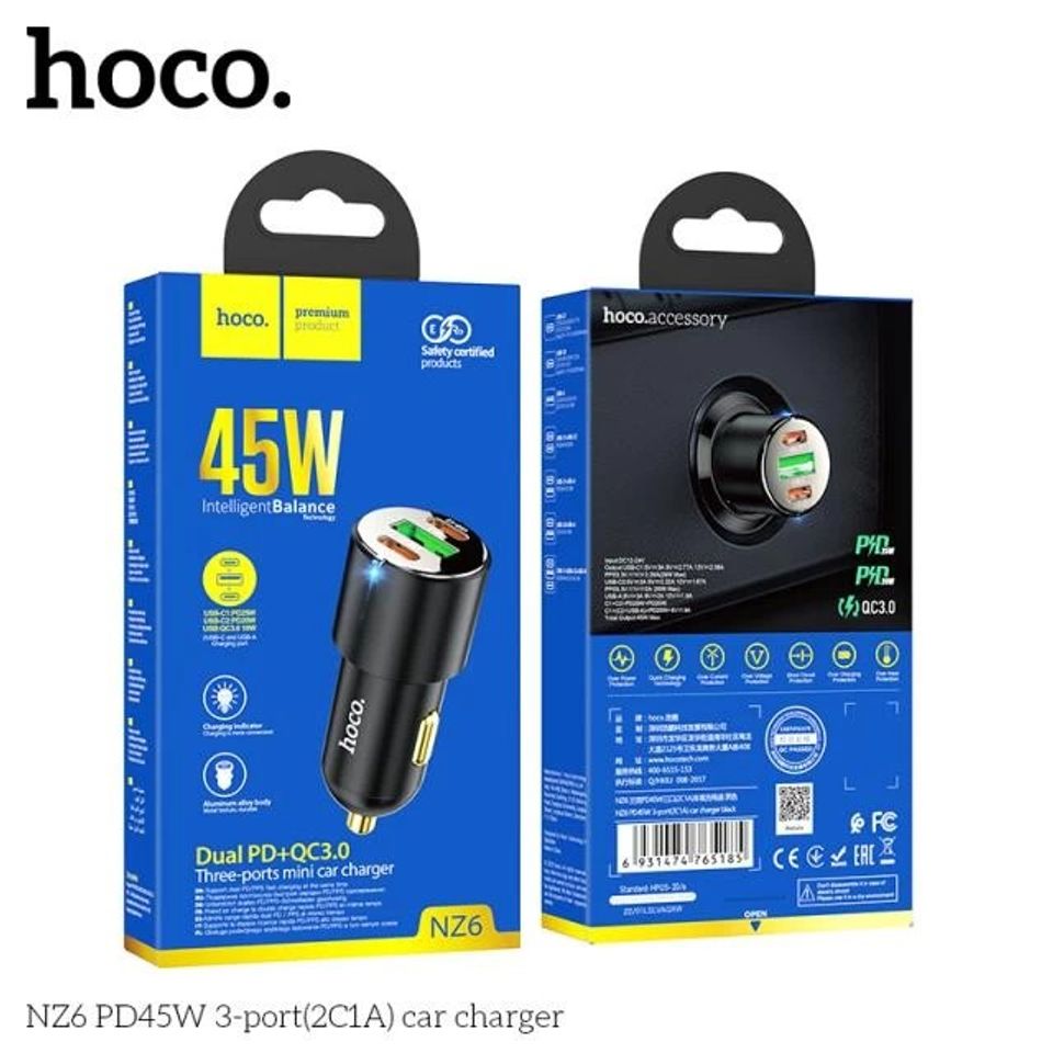 Tẩu Sạc Ô Tô Hoco NZ6 - Sạc Nhanh Đa Cổng Tiện Lợi Cho Điện Thoại Và Thiết Bị Điện Tử - Thiết Kế Nhỏ Gọn Và Bền Bỉ