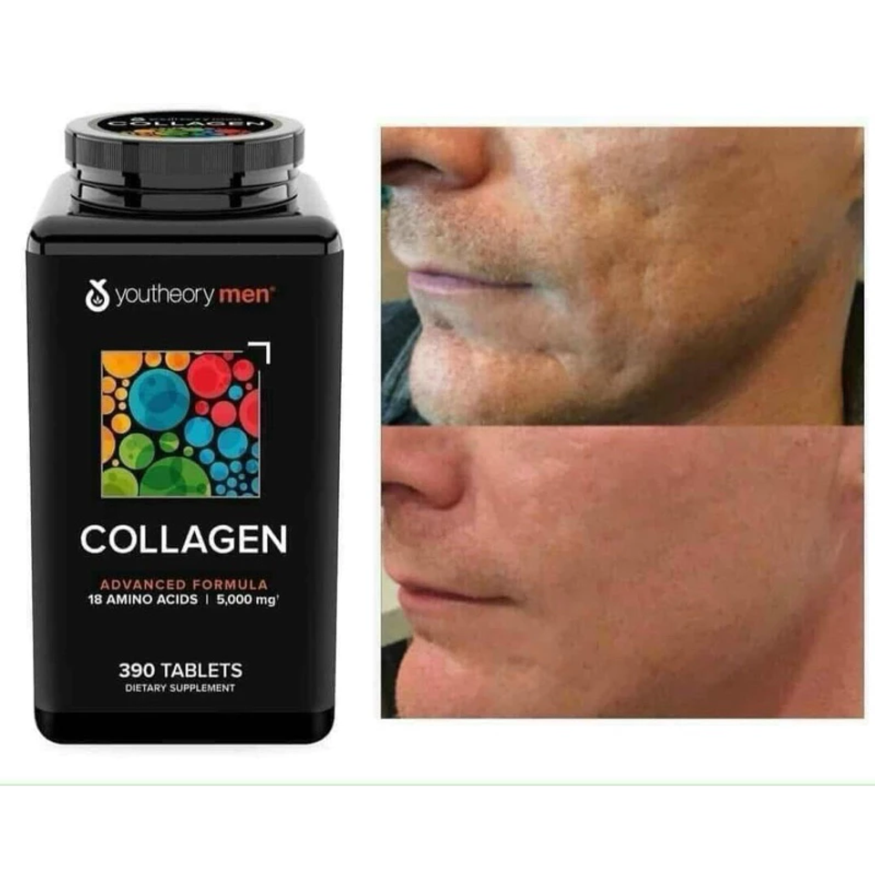 Viên Collagen Youtheory cho nam giới - Cải thiện độ đàn hồi da, chống lão hóa, 390 viên, công thức nâng cao, bổ sung Biotin và Vitamin C