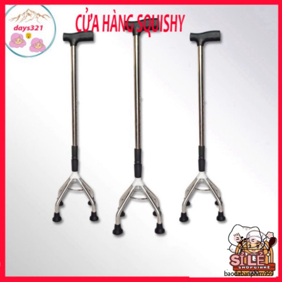Gậy Batoong 4 Chân INOX - Gậy Chống Người Già Điều Chỉnh Chiều Cao, Hỗ Trợ Di Chuyển An Toàn và Thoải Mái