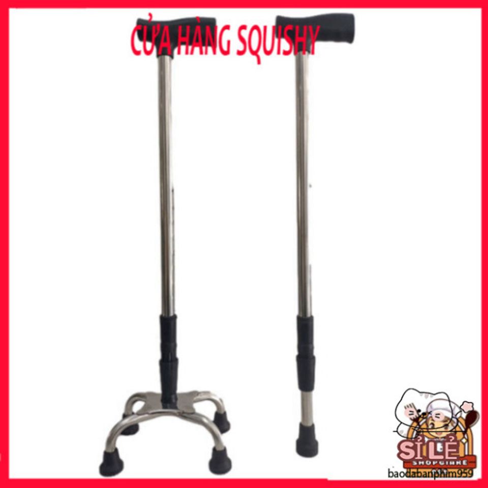 Gậy Batoong 4 Chân INOX - Gậy Chống Người Già Điều Chỉnh Chiều Cao, Hỗ Trợ Di Chuyển An Toàn và Thoải Mái