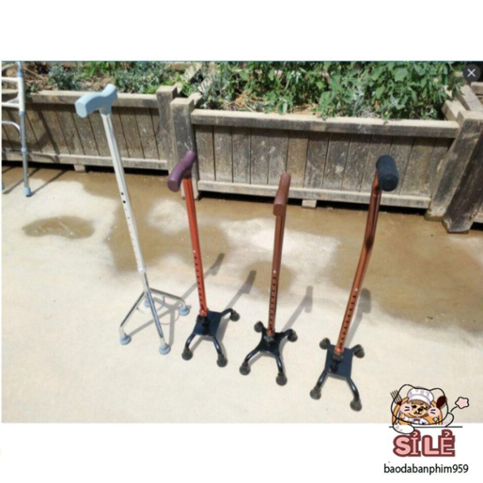 Gậy Tập Đi 4 Chân Chắc Chắn - Hỗ Trợ Di Chuyển An Toàn cho Người Cao Tuổi, Điều Chỉnh Chiều Cao, Chân Cao Su Chống Trơn Trượt