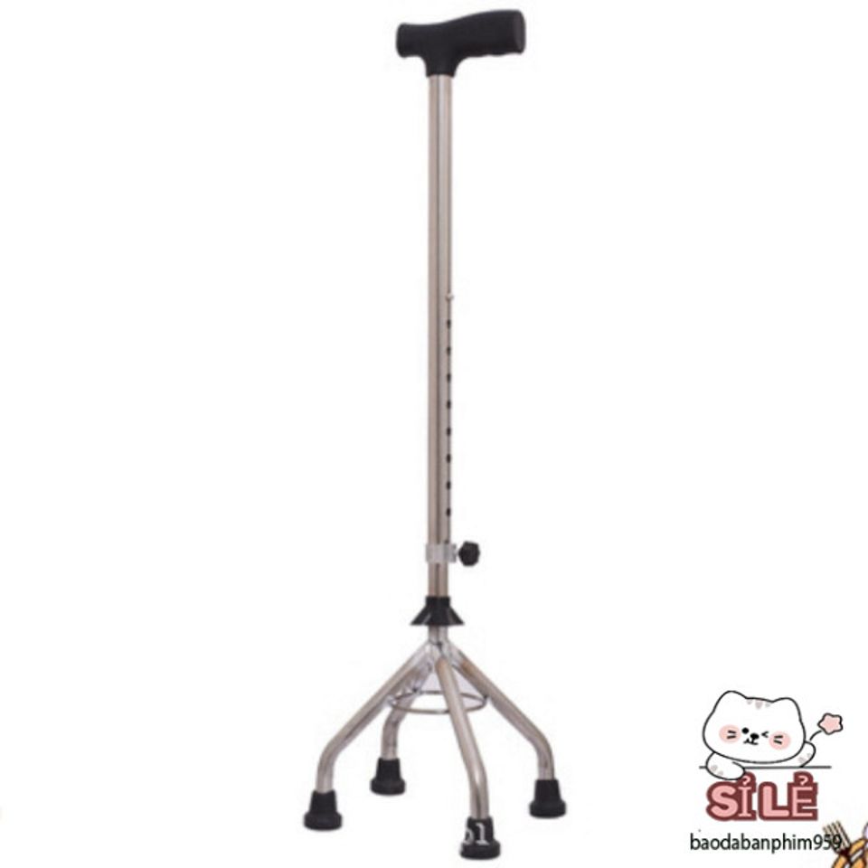 Gậy Tập Đi 4 Chân Chắc Chắn - Hỗ Trợ Di Chuyển An Toàn cho Người Cao Tuổi, Điều Chỉnh Chiều Cao, Chân Cao Su Chống Trơn Trượt