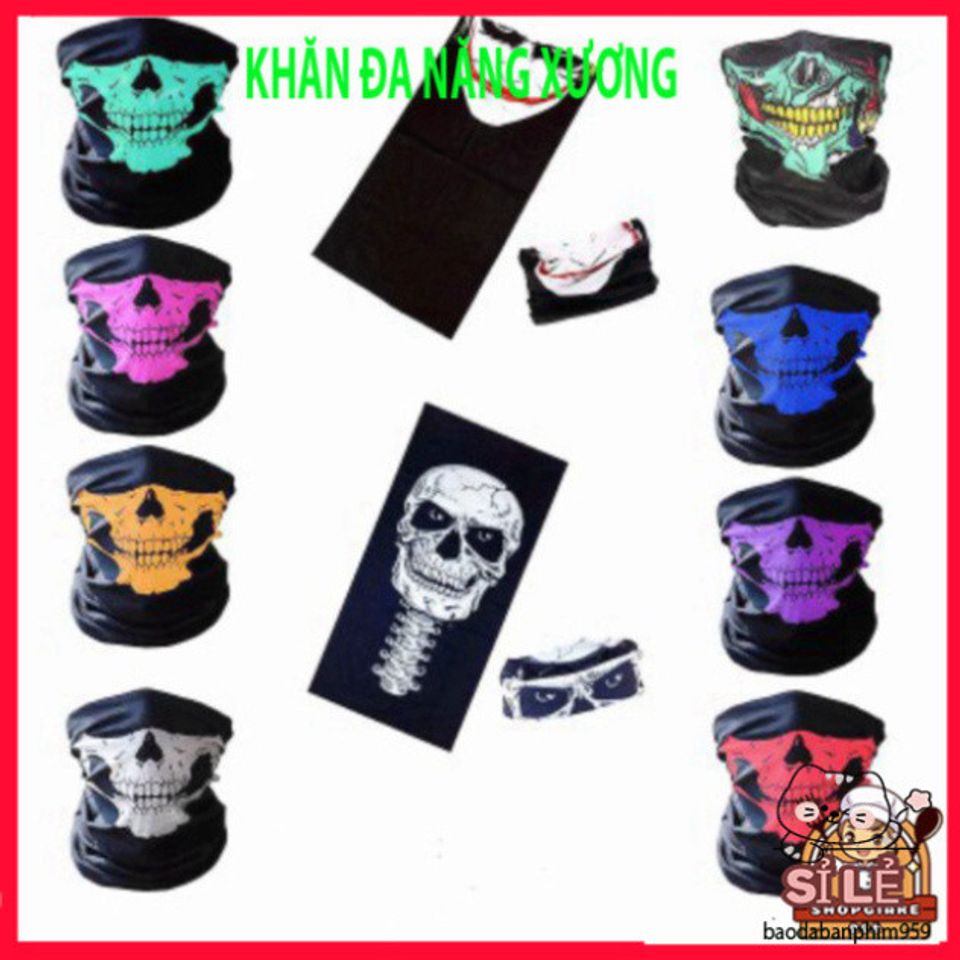 Combo 8 Khăn Đa Năng Xương Sọ - Khăn Phượt Đa Chức Năng Màu Sắc Nổi Bật, Chất Vải Thun Co Giãn 50cm, Phù Hợp Mọi Hoạt Động