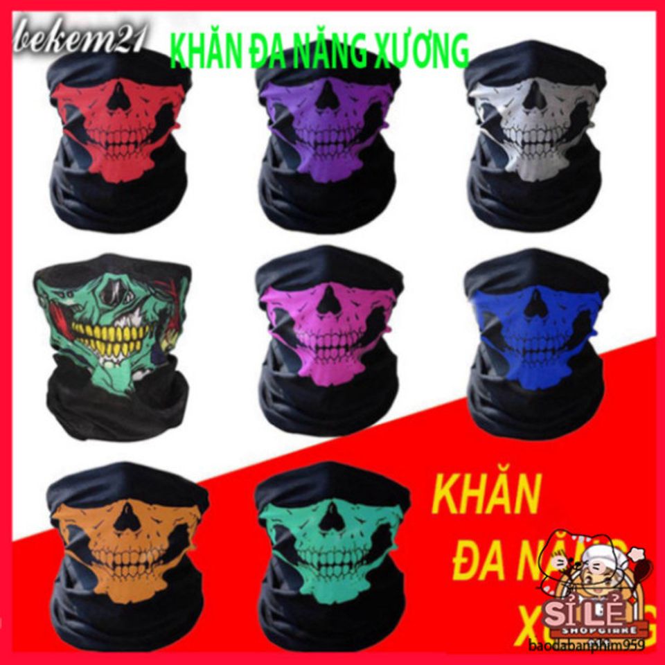 Combo 8 Khăn Đa Năng Xương Sọ - Khăn Phượt Đa Chức Năng Màu Sắc Nổi Bật, Chất Vải Thun Co Giãn 50cm, Phù Hợp Mọi Hoạt Động